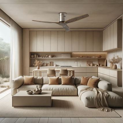 ZEVENTI - Lubinis ventiliatorius SPELLO Wi-Fi Tuya matinis chromas/ąžuolas + nuotolinis valdymas