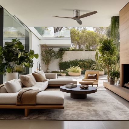 ZEVENTI - Lubinis ventiliatorius SPELLO Wi-Fi Tuya matinis chromas/ąžuolas + nuotolinis valdymas