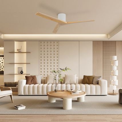 ZEVENTI - lubinis ventiliatorius VELLON Wi-Fi Tuya balta/paulovnija + nuotolinis valdymas