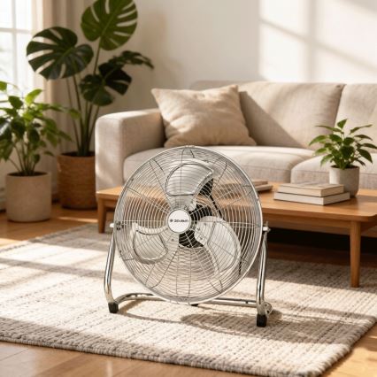 ZEVENTI - Pastatomas ventiliatorius FLOW, 100 W/230 V, Ø 54 cm, blizgus chromas