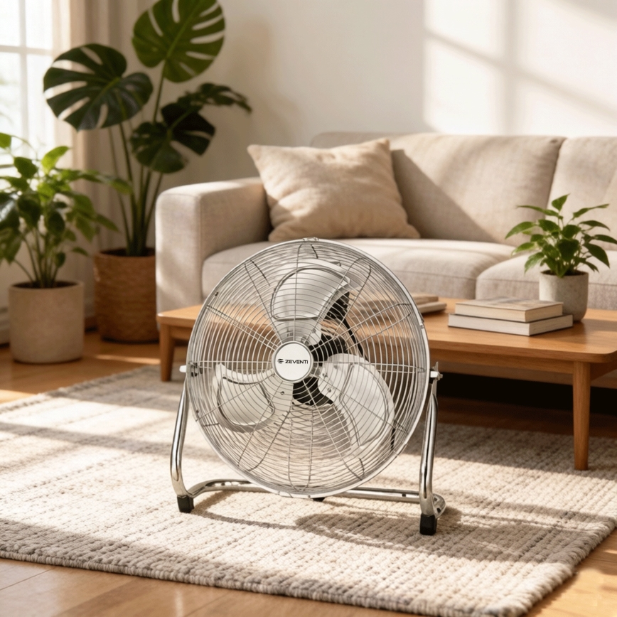ZEVENTI - Pastatomas ventiliatorius FLOW, 100 W/230 V, Ø 54 cm, blizgus chromas