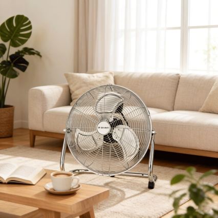 ZEVENTI - Pastatomas ventiliatorius FLOW, 100 W/230 V, Ø 54 cm, blizgus chromas