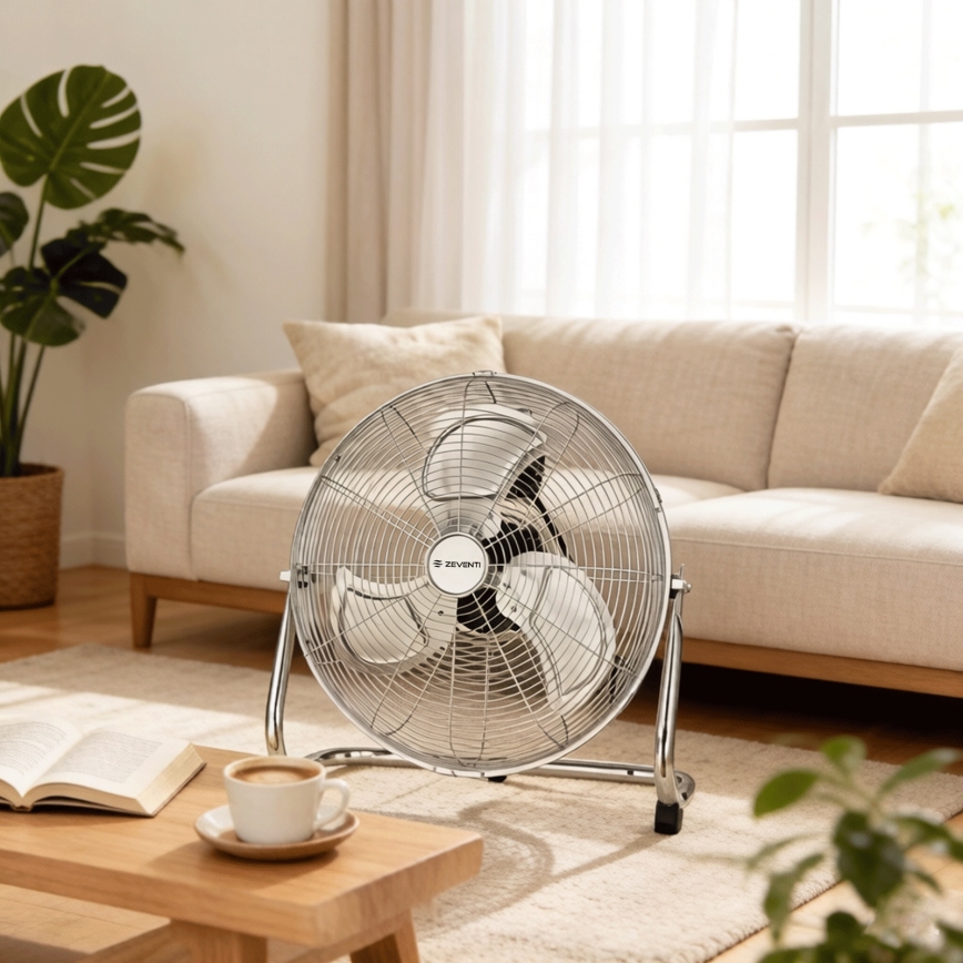 ZEVENTI - Pastatomas ventiliatorius FLOW, 100 W/230 V, Ø 54 cm, blizgus chromas