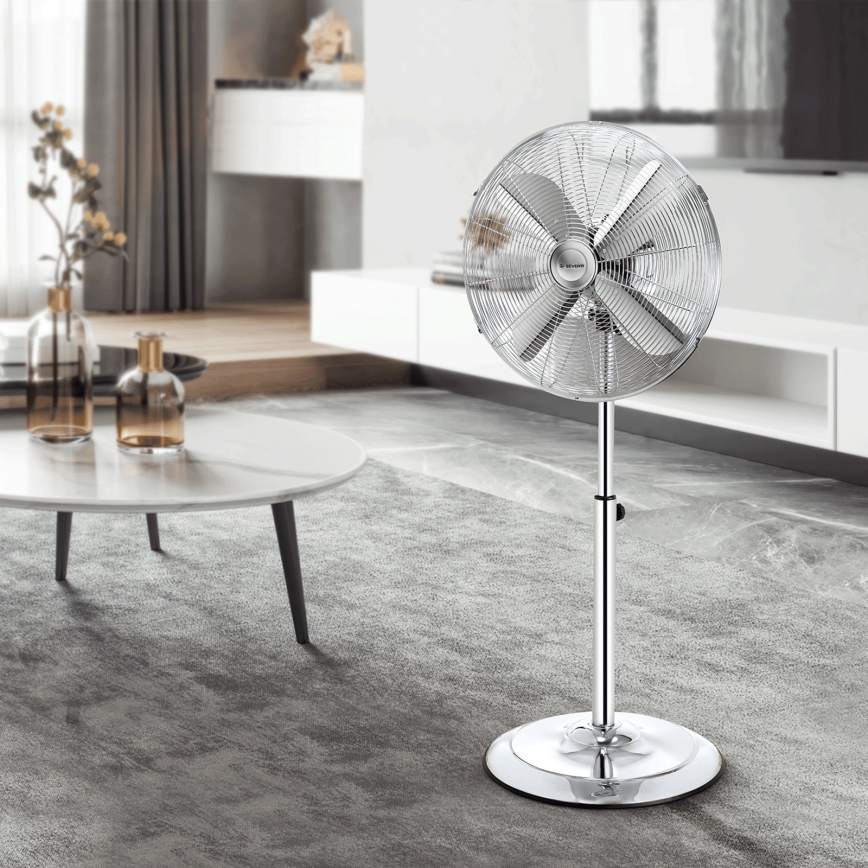 ZEVENTI - Pastatomas ventiliatorius FLOW 50W/230V 125 cm blizgus chromas