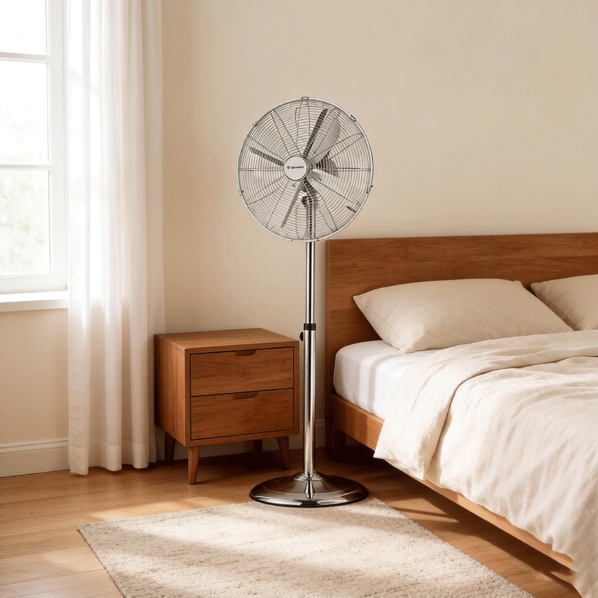 ZEVENTI - Pastatomas ventiliatorius FLOW 50W/230V 125 cm blizgus chromas