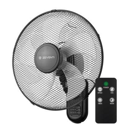 ZEVENTI - Sieninis ventiliatorius FANNY 45W/230V, skersmuo 41 cm, juodas + nuotolinis valdymas