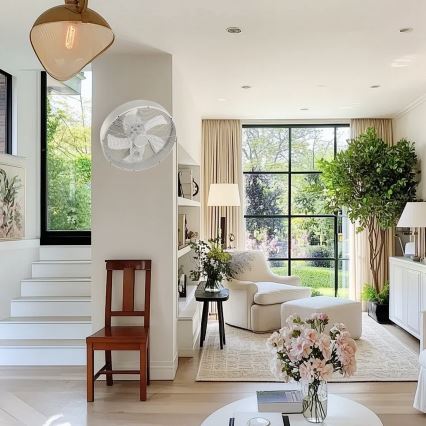 ZEVENTI - sieninis ventiliatorius FANNY 50W/230V, skersmuo 45 cm, matinis chromas, su nuotoliniu valdymu