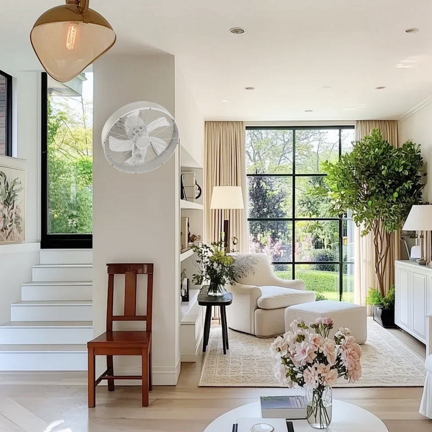 ZEVENTI - sieninis ventiliatorius FANNY 50W/230V, skersmuo 45 cm, matinis chromas, su nuotoliniu valdymu