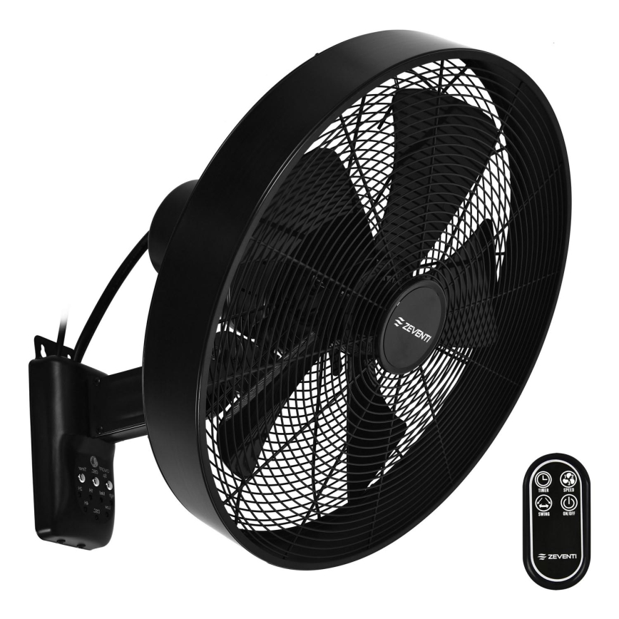 ZEVENTI - Sieninis ventiliatorius FREEZE 50W/230V diametras 40 cm juoda + nuotolinio valdymo pultas