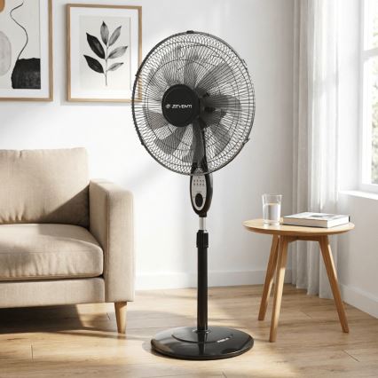 ZEVENTI - Pastatomas ventiliatorius FLOW 55W/230V 130 cm juodas + su nuotoliniu pulteliu