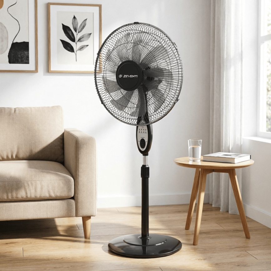 ZEVENTI - Pastatomas ventiliatorius FLOW 55W/230V 130 cm juodas + su nuotoliniu pulteliu