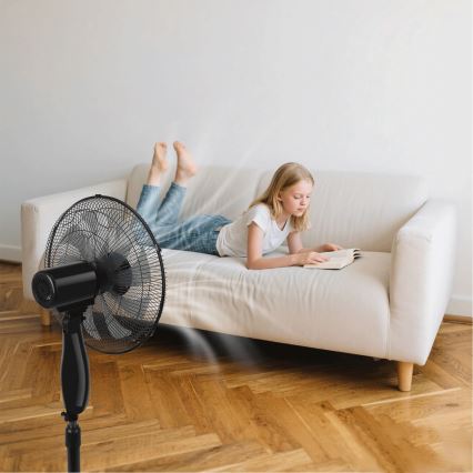ZEVENTI - Pastatomas ventiliatorius FLOW 55W/230V 130 cm juodas + su nuotoliniu pulteliu