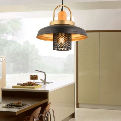 Žibintas su kabeliu MONZA 1xE27/40W/230V, skersmuo 32 cm, juodas/auksinis