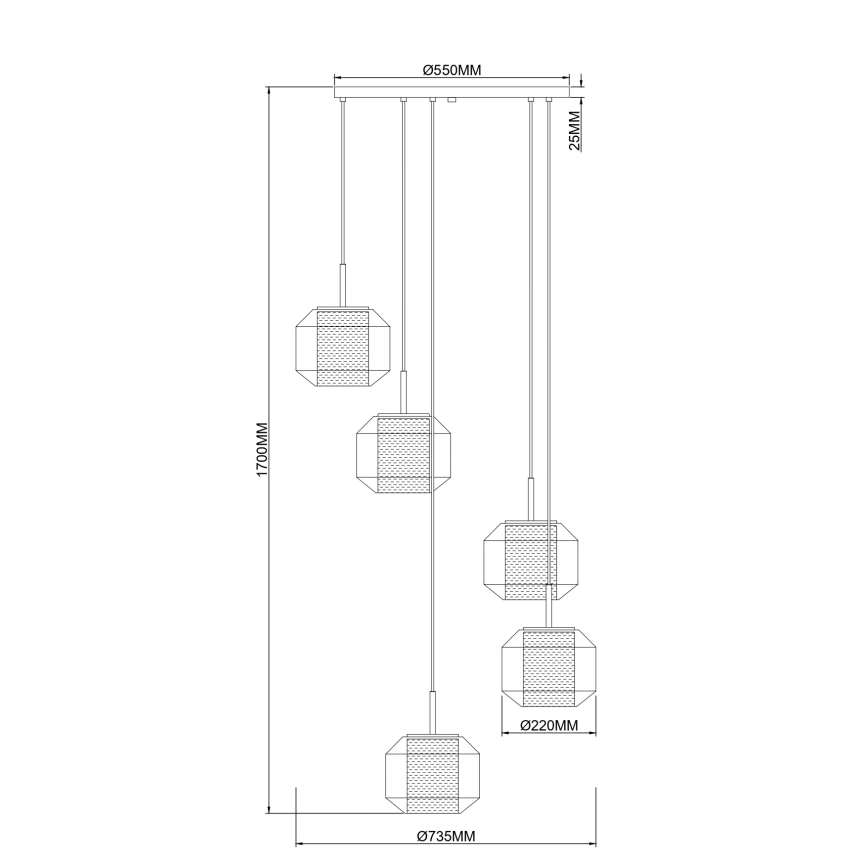 Zuma Line - Kabanti liustra ant laido 5xE27/25W/230V Ø 73 cm auksinė/juoda