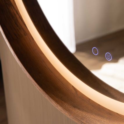 Zuma Line - LED vonios kambario šildomas sieninis veidrodis su apšvietimu LED/36W/230V 3000/4000/6000K Ø 80 cm IP44 ąžuolas