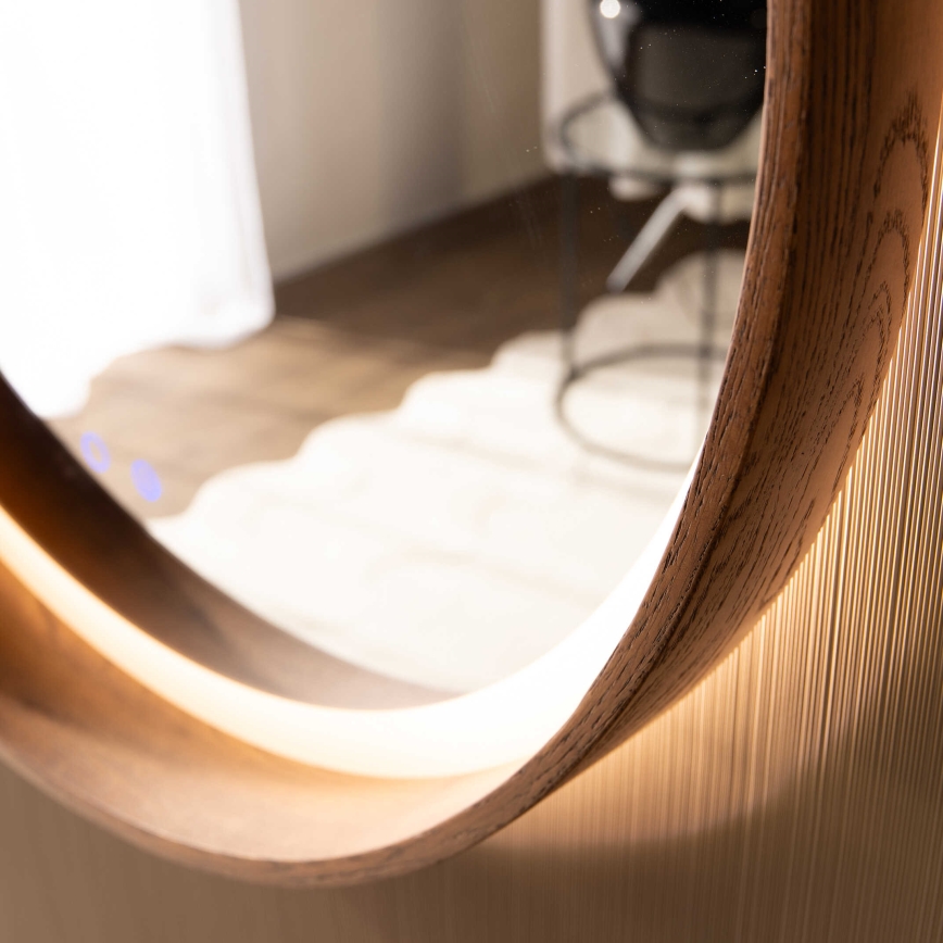 Zuma Line - LED vonios kambario šildomas sieninis veidrodis su apšvietimu LED/36W/230V 3000/4000/6000K Ø 80 cm IP44 ąžuolas