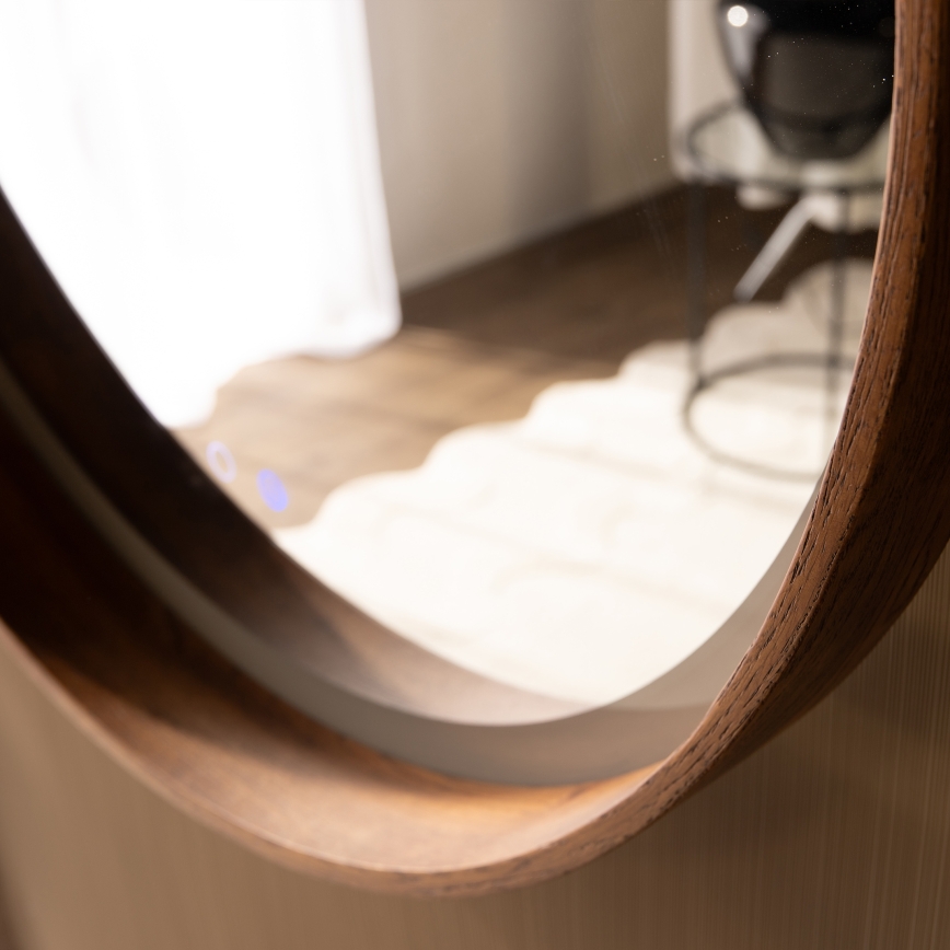 Zuma Line - LED vonios kambario šildomas sieninis veidrodis su apšvietimu LED/36W/230V 3000/4000/6000K Ø 80 cm IP44 ąžuolas