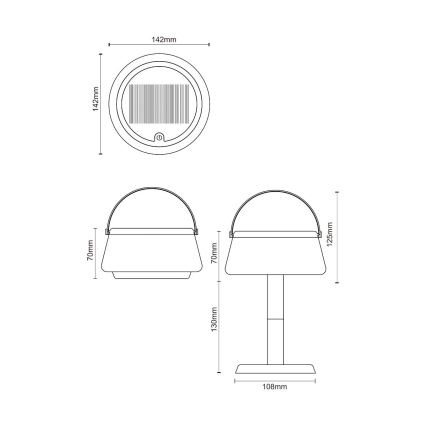 Zuma Line DT36111 - LED Pritemdoma saulės įkraunamas lempa AURE LED/2,2W/2000mAh IP44 juoda