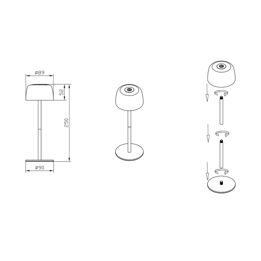 Zuma Line - LED Pritemdomas įkraunamas stalinis šviestuvas LED/2W/1200 mAh IP44 juoda
