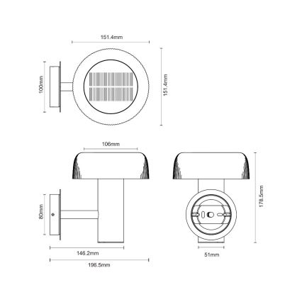 Zuma Line - LED saulės sieninė lempa LED/2,5W/2000 mAh IP44 juoda