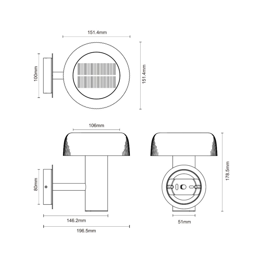 Zuma Line - LED saulės sieninė lempa LED/2,5W/2000 mAh IP44 juoda