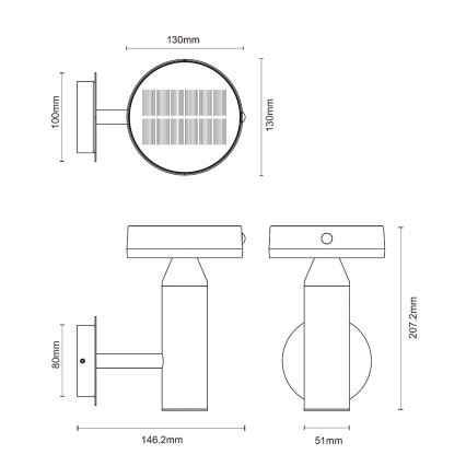 Zuma Line - LED Saulės sieninė lempa su judesio ir prieblandos jutikliu LED/4,5W/2000 mAh IP44 juoda