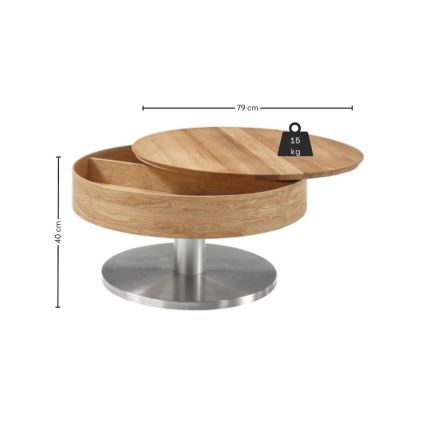 Žurnalinis staliukas BLOCK, Ø 79 cm, ąžuolas/sidabrinis