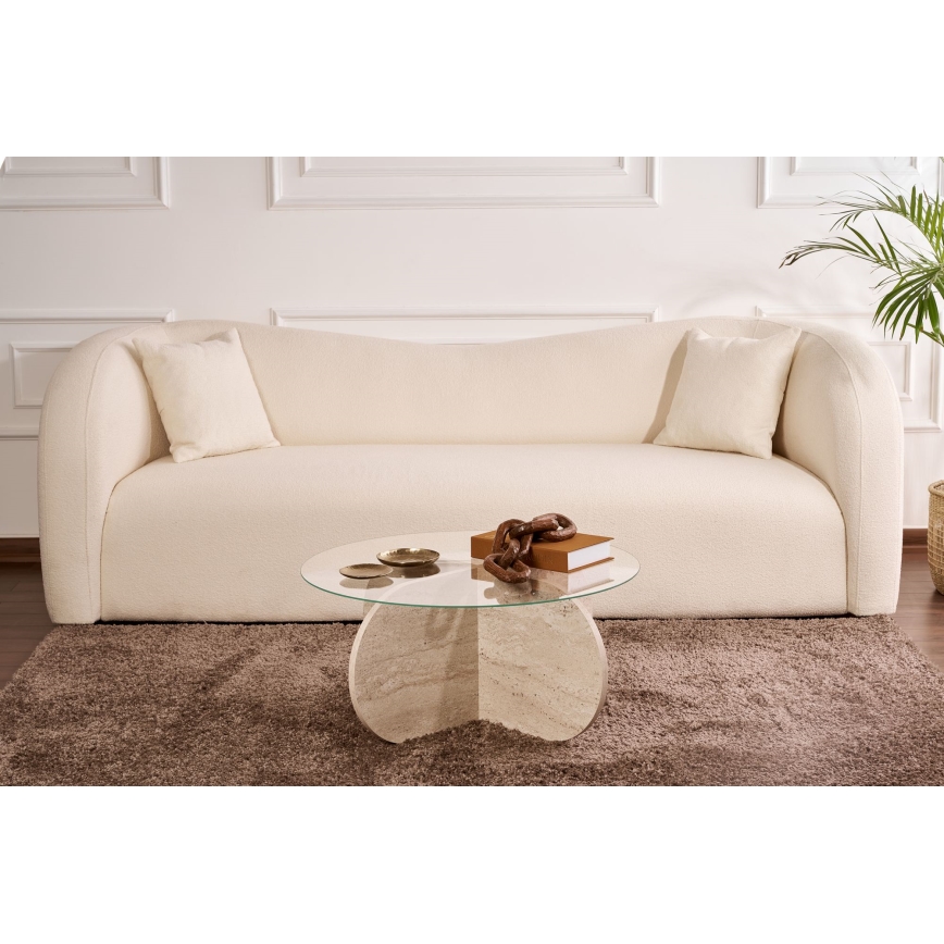 Žurnalinis staliukas BUBBLE skersmuo 75 cm travertinas/skaidrus